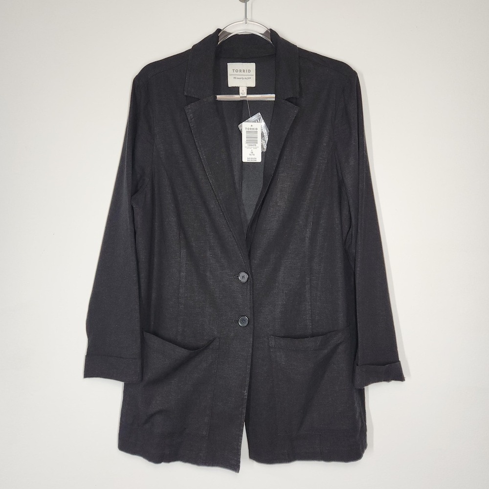 Torrid Linen Blazer Womens 1X Black Lightweight Long Sleeve Jacket Plus NEW